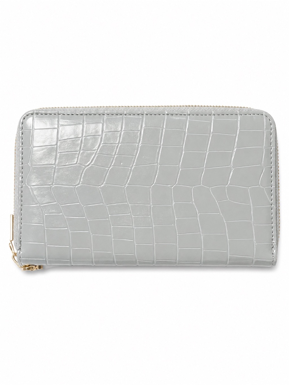 Light Blue Croc Embossed Zip Around Wallet Faux Leather Organizer